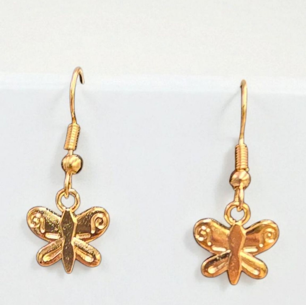 Gold Butterfly Charm Necklace Set w/ Earrings| Available In Several Colors - Picture 3 of 15